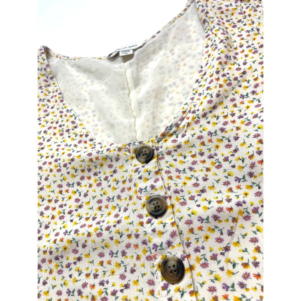 American Eagle Womens Floral Button Front Romper Small Cream Purple Yellow 0436
